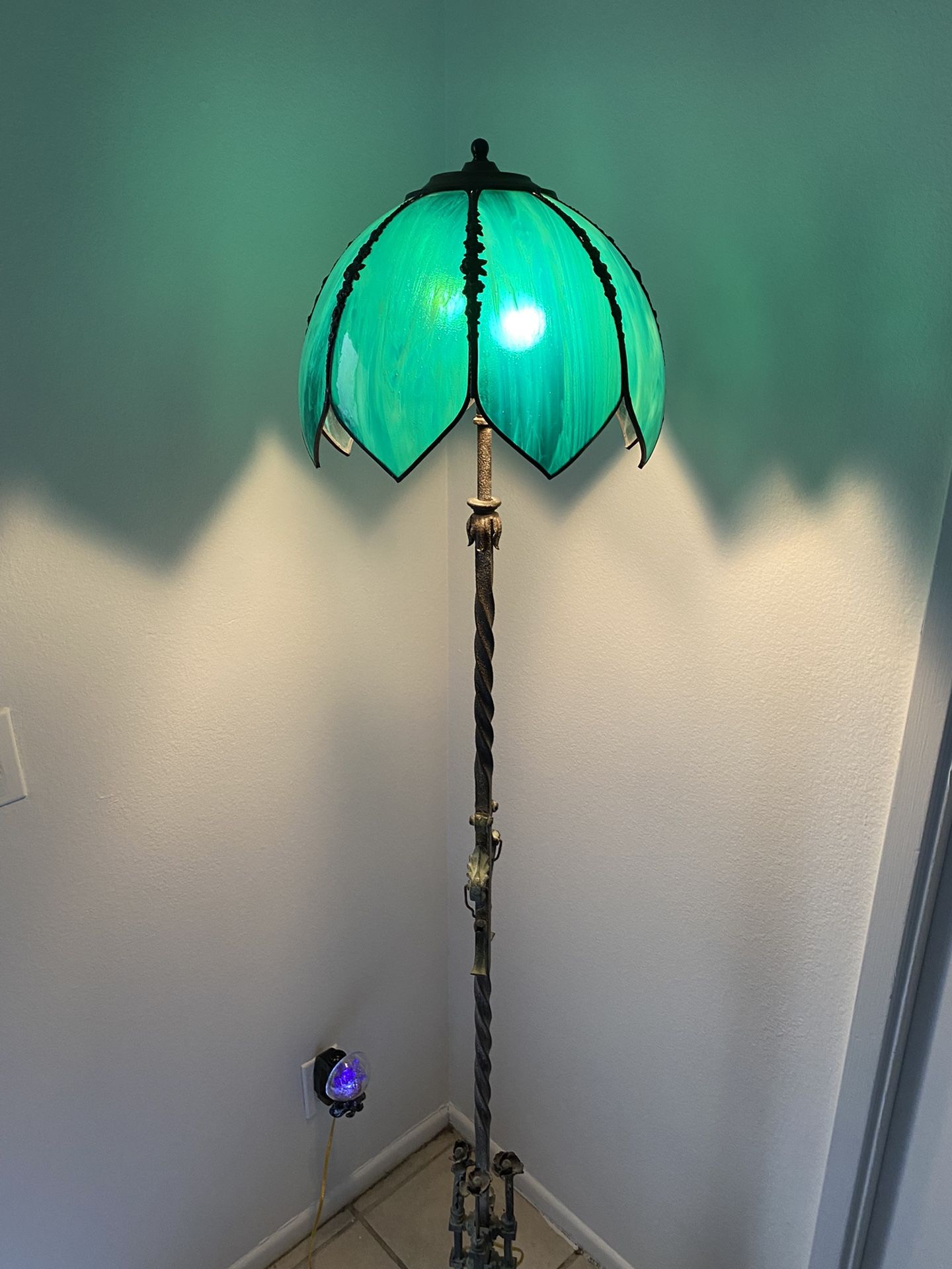 Antique Slag Glass Emerald Green Floor Lamp
