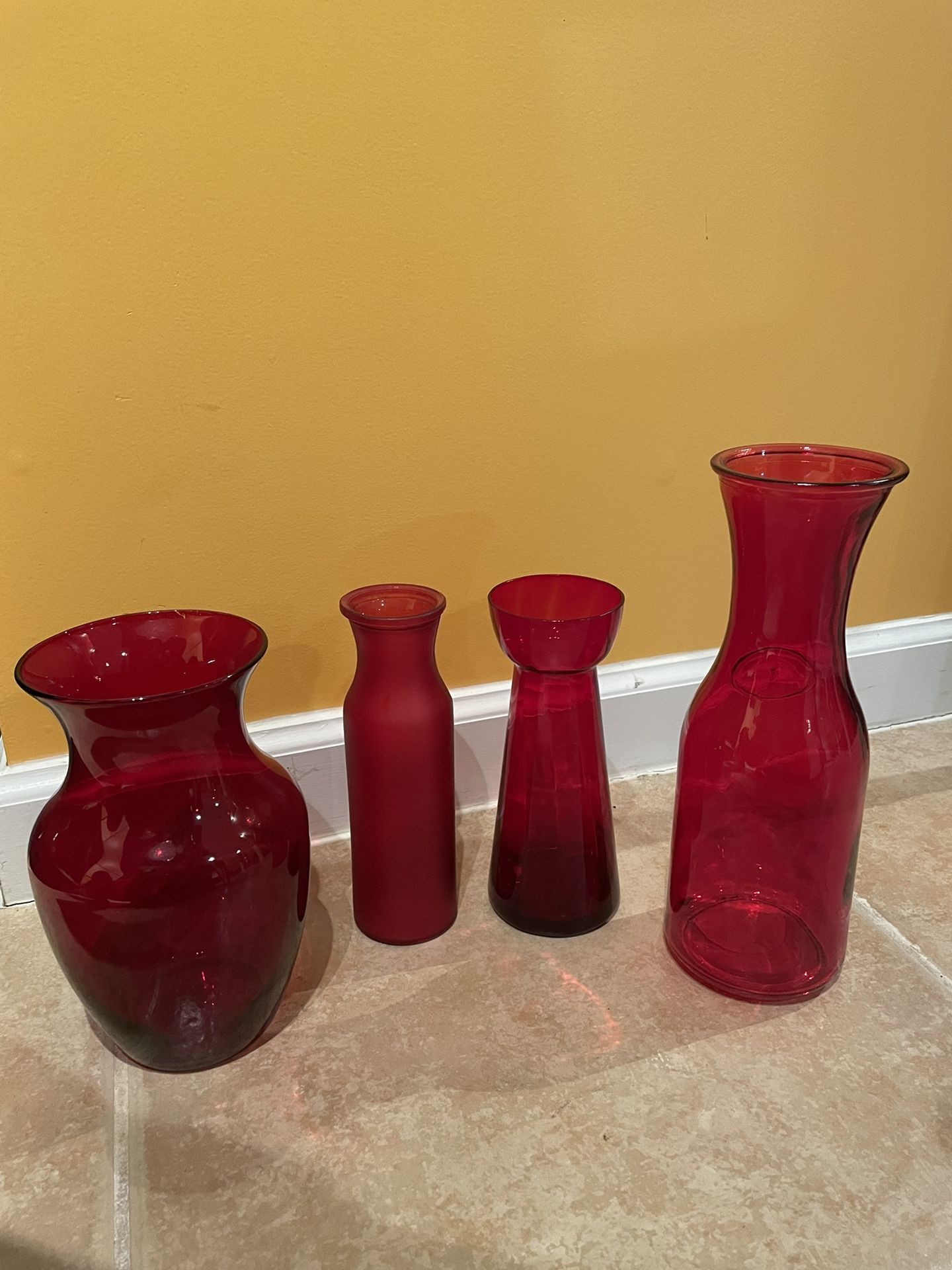 4 Red Flower vases
