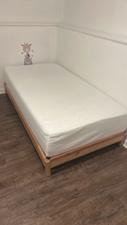Twin Bed with Mattress & Wooden Frame