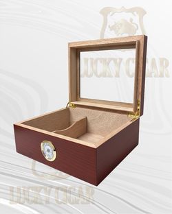 Desk Humidor with Glass Top – 25-Count Red Wood Cigar Humidor