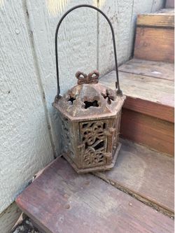 Vintage cast iron flower garden lantern