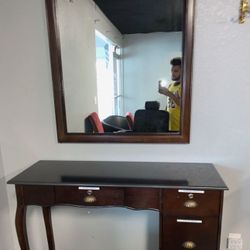 Mirror And Desk/Shelf Styling Station For Barbershop 
