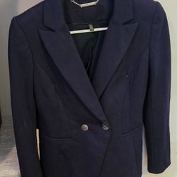White House Black Market Black Ponte Double-Breasted Jacket Blazer Size 00