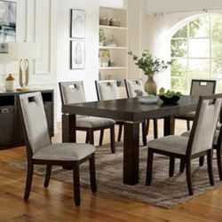 Brand New Dark Walnut, Beige Expandable Formal Elegant Dining Table Set 