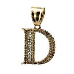 Woman’s Men’s  10k Yellow Gold Initial D Clear Stones Charm Pendant For Necklace GP3124071