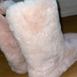 Pink Furry Boot Slippers
