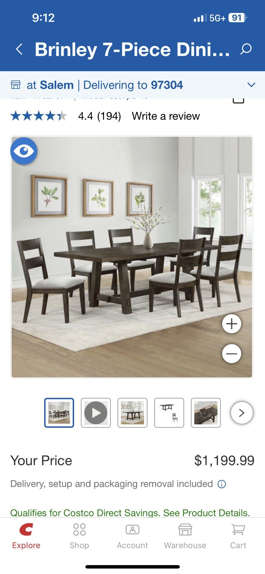 Large Dining Table W/8 Chairs