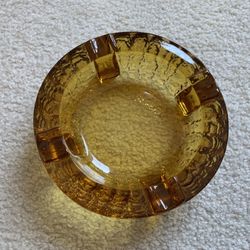 Vintage Large Round Amber Glass Cigar Ashtray Footed Retro 