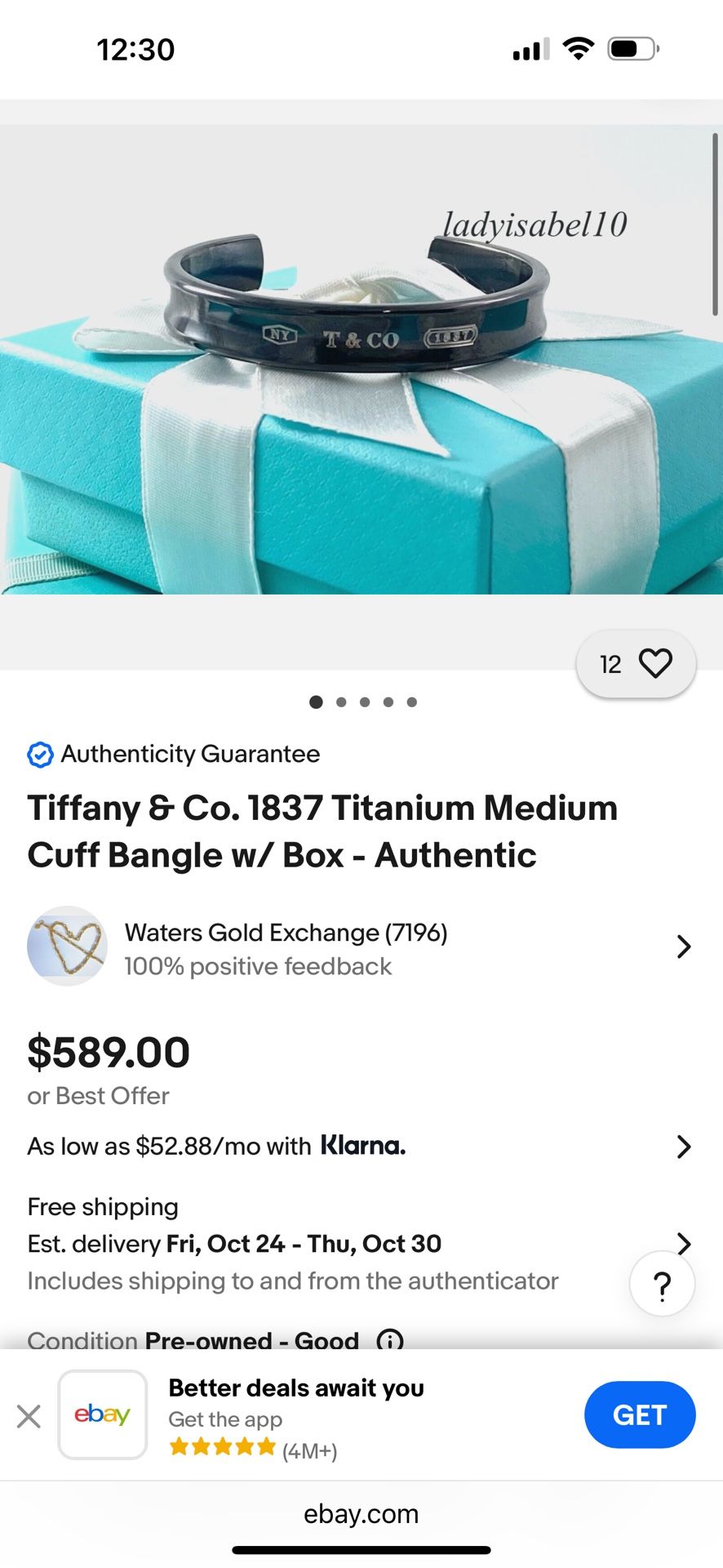 Tiffany& Co 1837 Cuff Bangel 