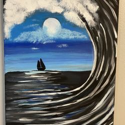 Acrylic Painting ( Sparkling Moon Wave ) Make An Offer 