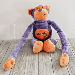 14" Vintage 2003 Cranky Purple & Orange Long Armed Legged Fuzzy Plushie Monkey Chimp Chimpanzee Stuffed Animal with 26" Arm Span and Hook and Loop Paw