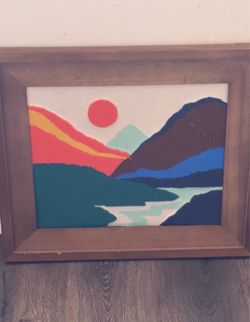 Framed Mountain Landscape Fiber Art