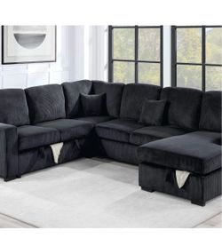 $650. 4Piece Convertible Sectional Sleeper Sofa ,Chaise Storage ,Sofa Storage & USB Ports