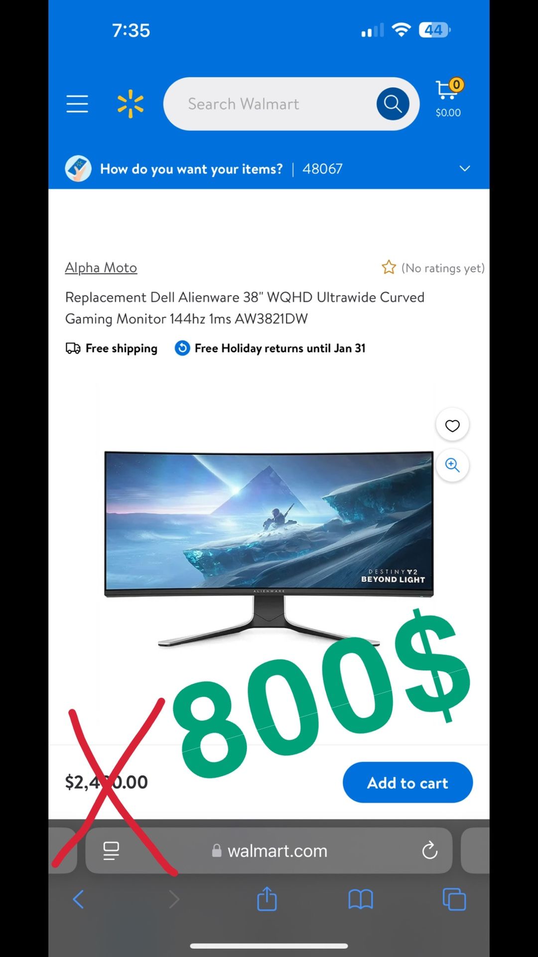 Dell Alienware 38" WQHD Ultrawide Curved Gaming Monitor 144hz 1ms AW3821DW