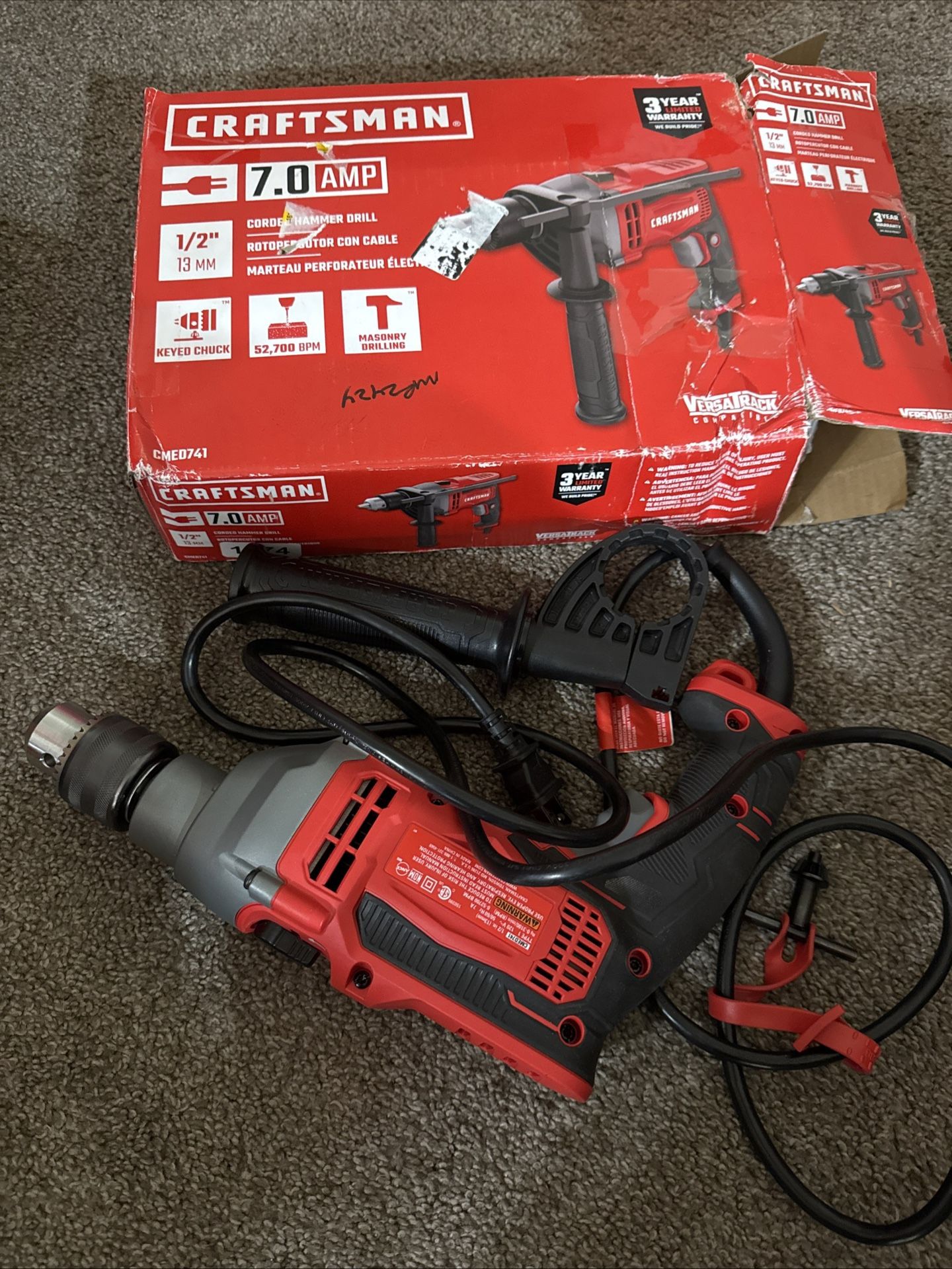 CRAFTSMAN Corded Hammer Drill, 7 Amp, Variable Speed, 1/2 inch (CMED741)