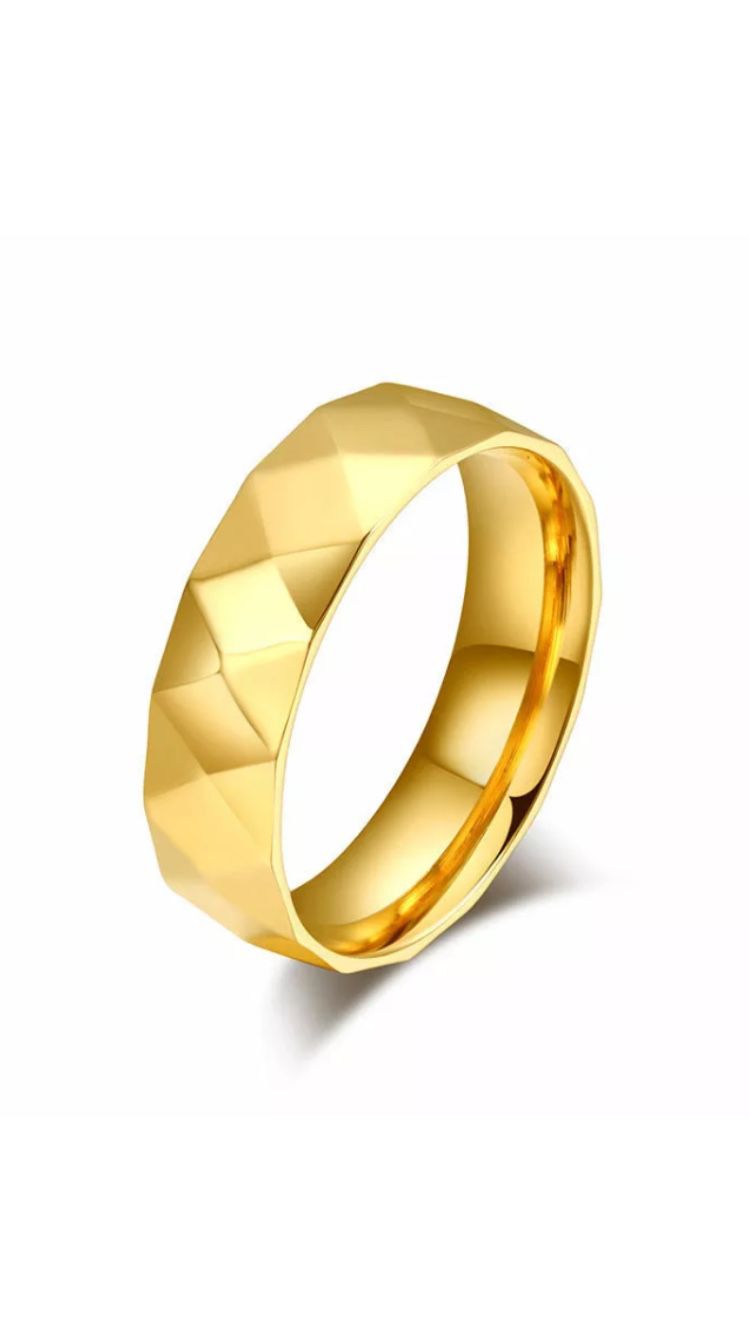 6mm 18K Gold Faceted Ring Men Women