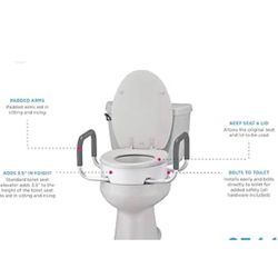 Drive Elongated Raised Toilet Seat with Removable Arms 5” Height New Open Box