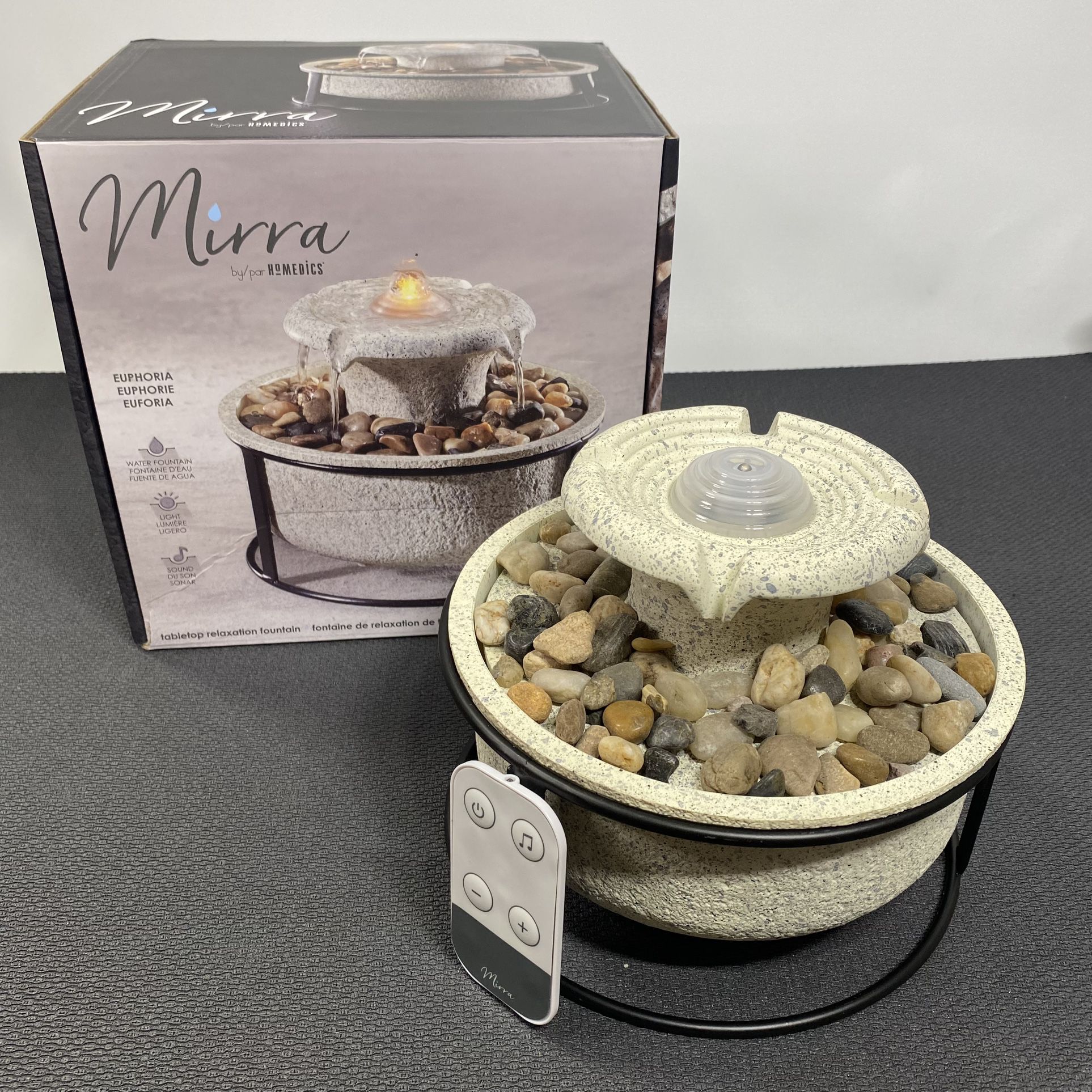 NEW Homedics Mirra Euphoria Tabletop Relaxation Fountain Waterfall Water Light and Soothing Music Perfect for a Gift present birthday Christmas
