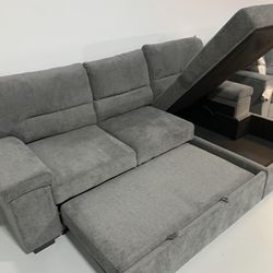 Gray 2 Piece Sleeper Sectional Couch with Storage, Chaise 