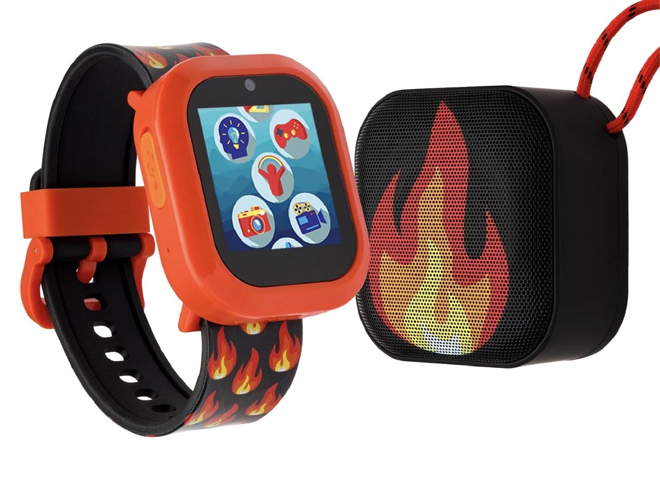 🔥NEW🔥Kids Boys Flame Emoji Silicone Strap Smartwatch and LED Bluetooth Speaker