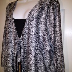 NY Collection Black White Silky Feeling Dressy Blouse Size 3XL