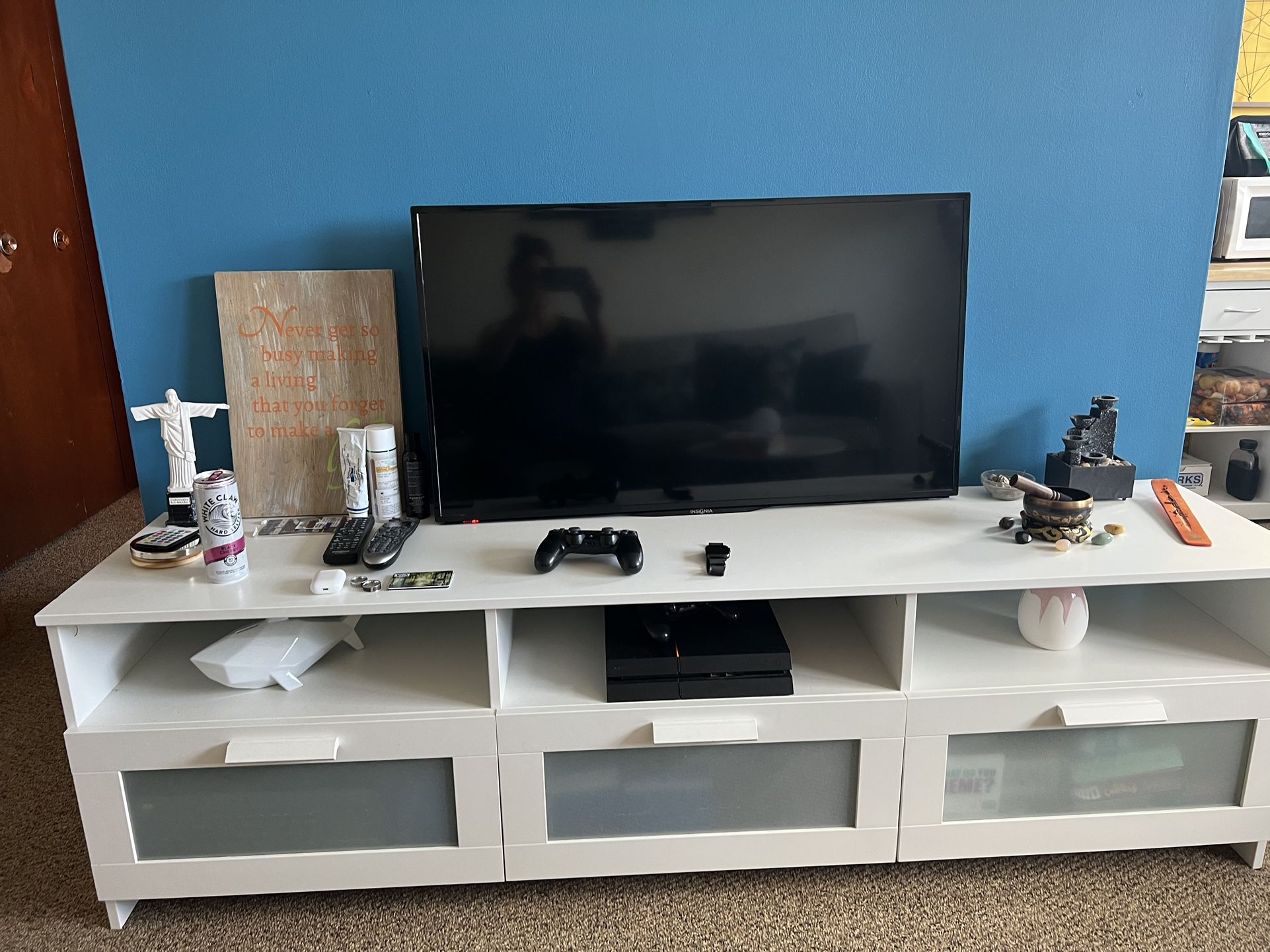ikea tv cabinet and storage with 3 spacious drawers and shelves. looks new. read description