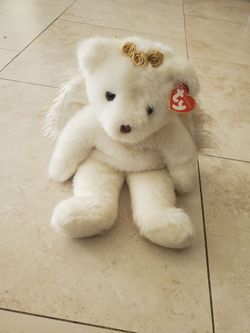 TY white with gold threads angel Bear like new