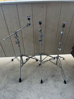 Drum hardware: cymbal boom stands, snare stands, hi-hat stand