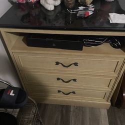 2Marble top solid wood dressers with1 nightstand & Black Glass TV Stand with redwood legs