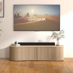 ES24 $95  Fluted TV Stand with Storage Cabinet, 59″ Media Console with Sliding Tambour Door, Mid Century Modern Entertainment Center for Living Room, 