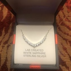 Sterling Silver Lab Created White Sapphire Necklace New Gift Boxed 