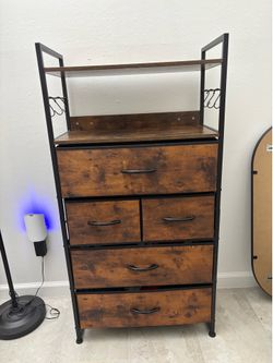 Rustic 5-Drawer Dresser with Shelving
