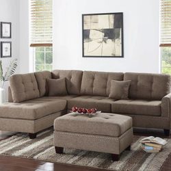 Brand New Brown Sectional Sofa w Ottoman