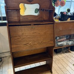 Vintage Secretary Desk with Mirror and Storage early 1900s