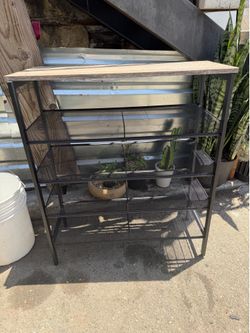 4-Tier Industrial Shoe Rack with Wood Top