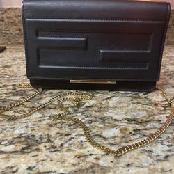 Fendi Black Leather Tube Wallet With Chain