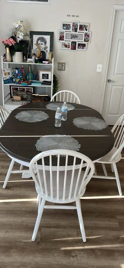 Dark Wood Dining Table with 4 White Chairs