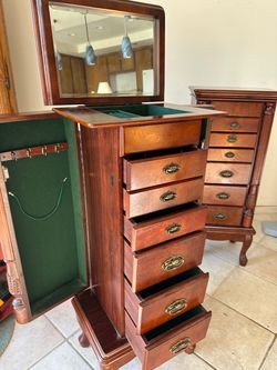 Cherry-Finish Standing Jewelry Armoire Cabinets