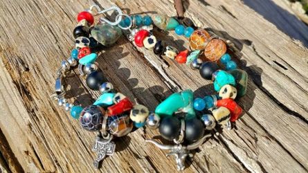 Vintage Sterling Silver Western Bracelet Set With Charms