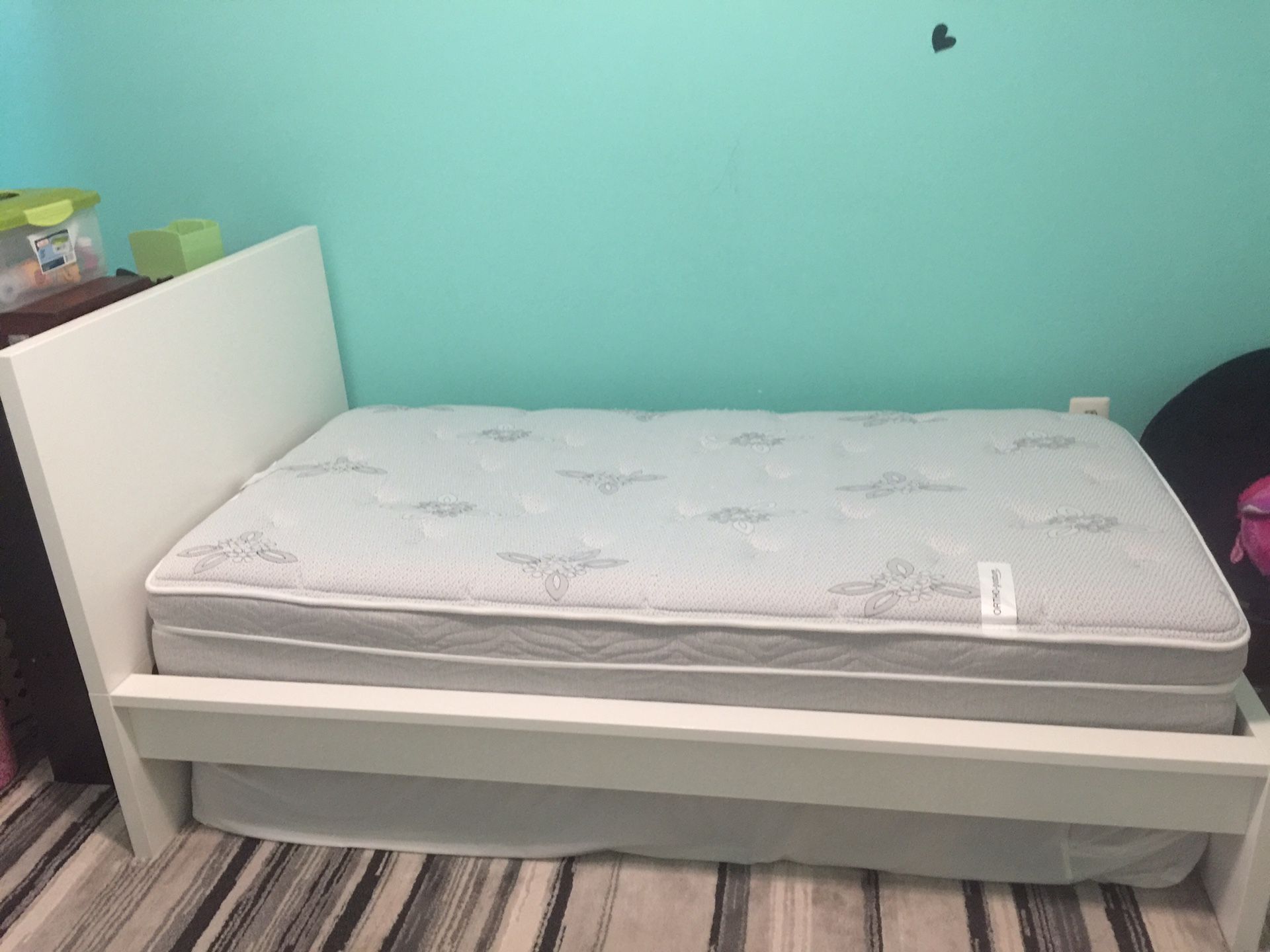 Twin bed frame and mattress