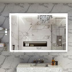 60x40 Inch LED Bathroom Mirror with Adjustable Lights & Aluminum Frame  