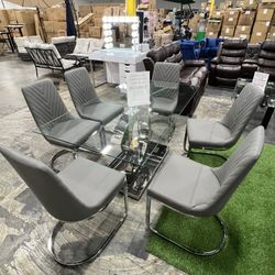 Modern Glass Dining Table with 6 Chairs / Mesa de comedor moderna de vidrio con 6 sillas