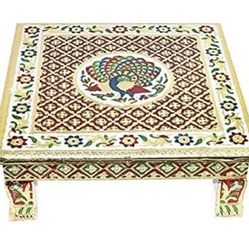 Pooja chownki Mandir Puja Chowki Wooden Pooja Wedding Use Chowki Puja Chownki Pack of 1 (Golden)

