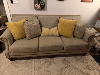 Locally Made Gray Sofa with Nailhead Trim