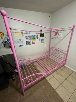 Canopy, bedframe, twin size pink