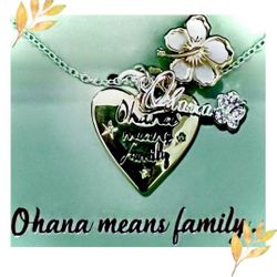 Disney's Lilo & Stitch Silverplated Heart Necklace Ohana Means Family w/Flowers