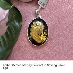Amber Lady Cameo Pendant