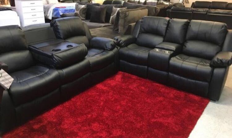 3-PC Black Leather Living Room Recliner Set