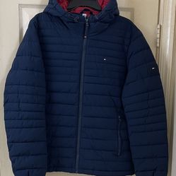 Tommy Hilfiger Mens Quilted Hooded Jacket Coat Midnight Blue Medium