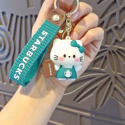 Starbucks Hello Kitty Keychain Green Apron Book Sanrio Collab Strap Bag Charm